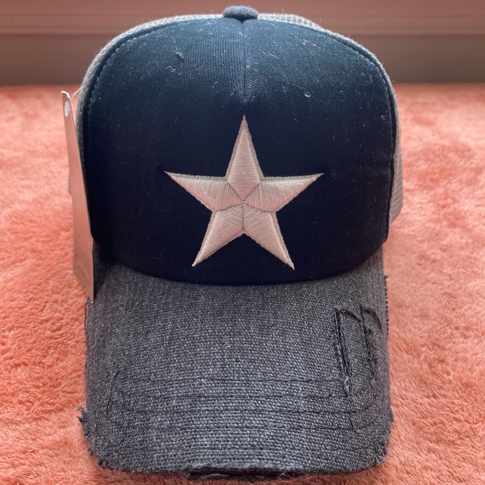 NWT ililily Star Embroidery Trucker Hat Gray/Black Unisex